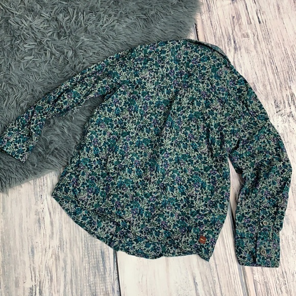 Teal and Purple Floral Pattern Tea Long Sleeve Shirt - Picture 2 of 5
